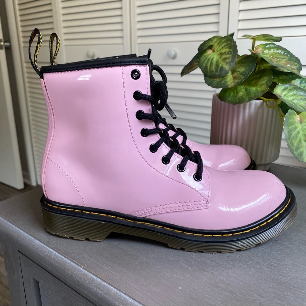 Dr. Martens Pink Patent Lace-Up Ankle Boots